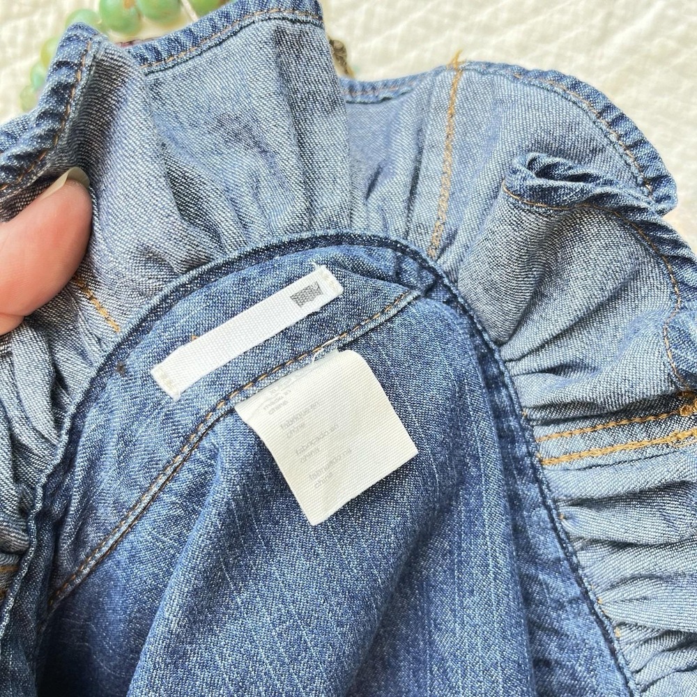 Upcycled Re-worked Levis Stretch Denim Snap Front Western Ruffle Collar Shirt M - Picture 7 of 10